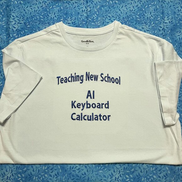 Teaching New School Size Medium T-shirt with Navy Embroidery on the front. - Picture 3 of 5